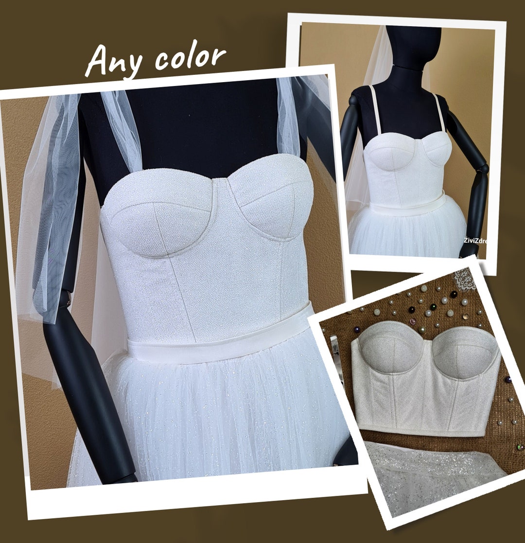 Glitter Crop Top Bustier Corset, Bridal Glitter Corset Bustier, Wedding