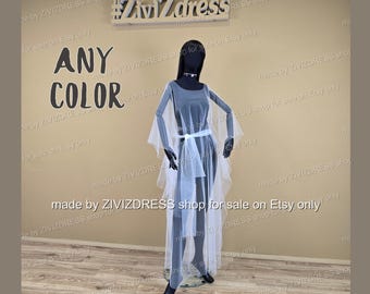 Sheer Tulle Dress Overlay, Long Tunic Cape
