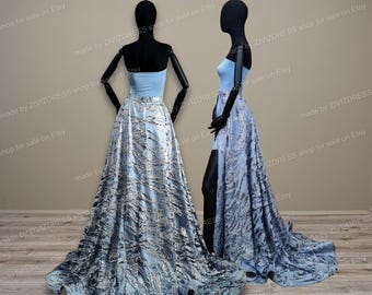 Glitter Wedding Skirt: Detachable Silver Train, Sparkle Bridal Skirt