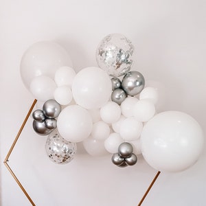 DIY Balloon Garland Kit - Cloud | Christening, Baby shower balloons, hens part balloons, White Balloons, Chrome gold, Chrome Silver Balloons