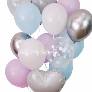 Balloon Bouquet - Elsa | Balloon Pack, Birthday Balloons, Frozen Party | Chrome Silver, Clear Balloons, Baby Blue Balloons, Pack of 12 or 20