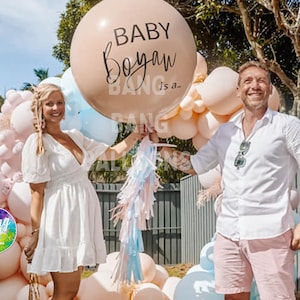 Personalised Beige Gender Reveal Balloon Kit | Oh Baby, Jumbo Balloon, Tassel Tail, Boy or Girl, Gender Reveal Party, Neutral Gender Reveal