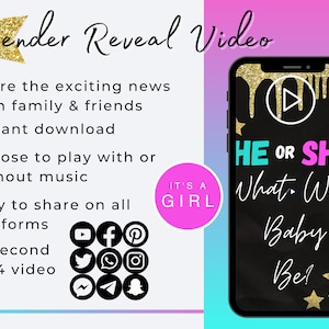 Het is een meisje | Geslachtsonthullingsvideo | Digitaal downloaden| Aankondiging geslacht onthullen | Confettikanon | Roze & Blauw | Gender Reveal op sociale media