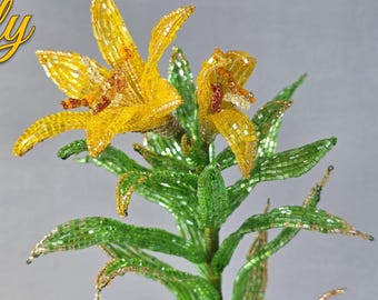 PDF Pattern – Beaded Yellow Lily Tutorial by Svetlana Sapegina – DIY | French Beaded Flower