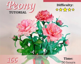 PDF Pattern – Beaded Peony Tutorial by Svetlana Sapegina – DIY – French Beaded Flowers – Beaded Botanicals