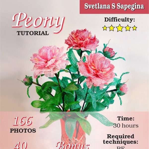 PDF Pattern – Beaded Peony Tutorial by Svetlana Sapegina – DIY – French Beaded Flowers – Beaded Botanicals