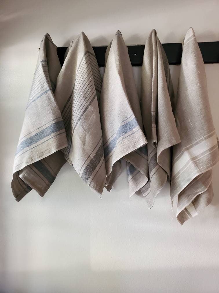 Dark Grey Stripe Linen Hand Towels (Set of 2) – Saffron + Poe