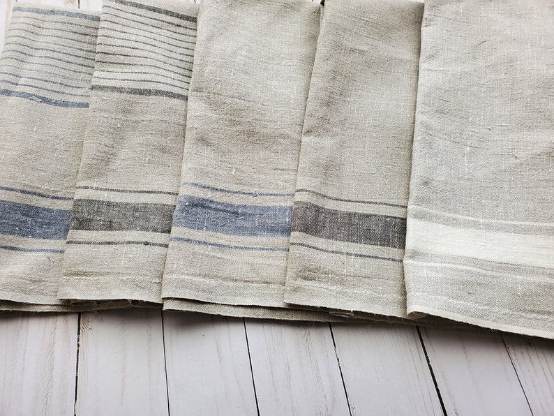 LARGE Rustic French Style Tea Towel/ 100% Linen 18 x 30'' with hanging loop/ Customer Favorite preorder blue triple