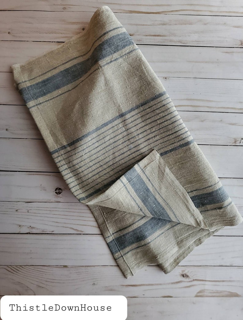 LARGE Rustic French Style Tea Towel/ 100% Linen 18 x 30'' with hanging loop/ Customer Favorite PREorder Blur Double