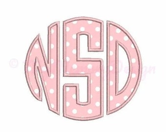Applique embroidery font, Circle monogram embroidery design, INSTANT DOWNLOAD, 3 SIZES , 3'', 4'', 5'' sizes