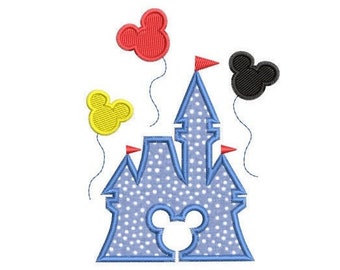 Castle mouse embroidery design , Mouse head embroidery design, Castle applique design , INSTANT DOWNLOAD , 3 sizes