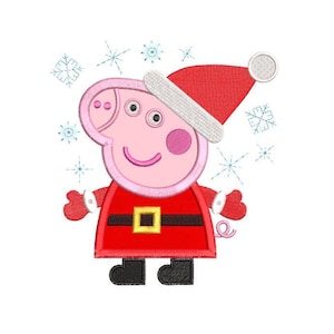 Christmas Santa Pig Embroidery Design - Machine Embroidery design - Cartoon applique ddesign - 3 sizes - pes hus jef vip vp3 xxx exp dst
