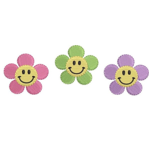 Smiley Flower Embroidery Design, Mini Flower Embroidery Design, Machine Embroidery Design, 6 sizes, INSTANT DOWNLOAD