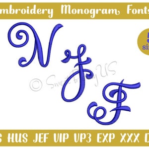 Embroidery fonts, Monogram Embroidery font, Machine embroidery files, Vine monogram embroidery, Interlocking , PES hus jef vip vp3 xxx DST