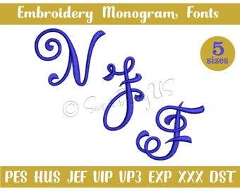 Embroidery fonts, Monogram Embroidery font, Machine embroidery files, Vine monogram embroidery, Interlocking , PES hus jef vip vp3 xxx DST