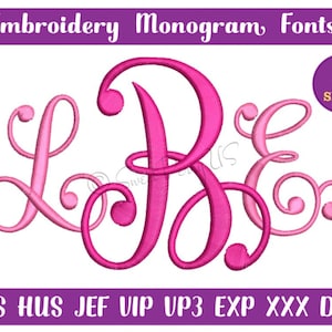 Embroidery Fonts, Monogram Fonts, Machine Embroidery Font, Wedding monogram fonts, Interlocking Monogram Fonts, 5 sizes
