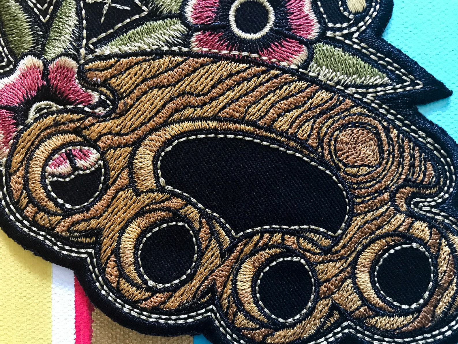 Wooden Brass Knuckles Patch Knuckle Duster & Flowers in the Etsy