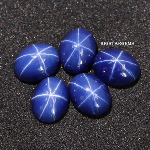 Blue Lindy Star Sapphire Ovals For Making Jewelry, Top Grade Lindy Star Sapphire Cabochon Gemstone,