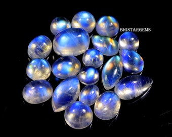 AAA White Rainbow Moonstone Cabochon Lot, Jewelry Making Gemstones