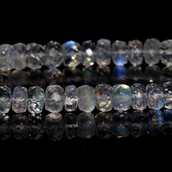 Bellissime perle di pietra di luna incredibili perle di pietra di luna naturale blu fuoco perfetta pietra preziosa naturale sfaccettata linea 10 pollici
