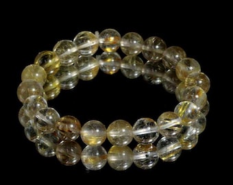 Natural Golden Rutilated Quartz, Crystal Beaded Bracelet, 9mm Smooth Healing Stone Quartz Bracelet, Woman Gift, Man, Stretch Bracelet