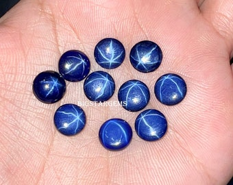 Natural Lindy Star Sapphire Round Cabs, For Making Jewelry Blue Lindy Star Sapphire Flat Back Cabochons