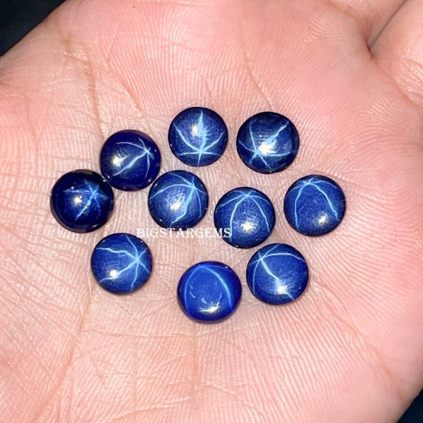 Natural Lindy Star Sapphire Round Cabs, For Making Jewelry Blue Lindy Star Sapphire Flat Back Cabochons