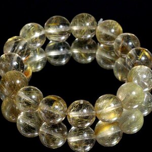Premium Golden Rutilated Quartz Bracelet 11mm | Hight & Fine Crystal Bracelet | Gemstone Bracelet, 6 Inches