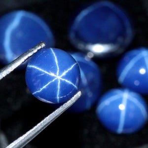 Natural Blue Lindy Star Sapphire Flat Back Cabochons, 6 Rays Beautiful Lindy Star Sapphire Gemstone,