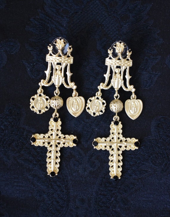 Stunning Baroque Drop Large Saint Icon Cross Statement Dangle