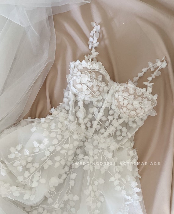 Berta/vestido de novia con falda de tul transparente vestido - Etsy México