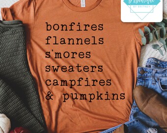 smores cotton t-shirt ready To press transfer pumpkins bonfires monograms fall in love sublimation Transfer