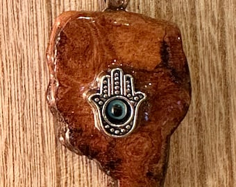 Baumgeist Anhänger - Hamsa Hand, Böser Blick, Pinienrinde