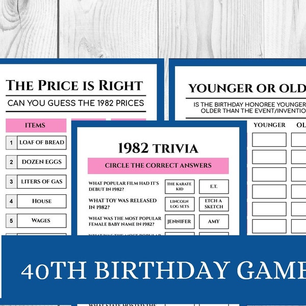 40th Birthday Party Games | 1982 Games | Family Games | Printable Games | Instant Download