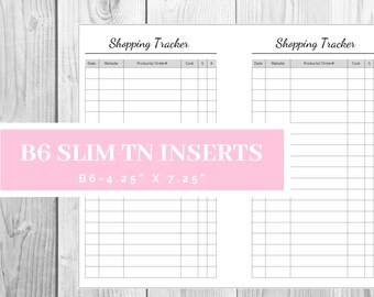 B6 Slim Shopping Tracker TN Inserts-Online Shopping- Instant Download