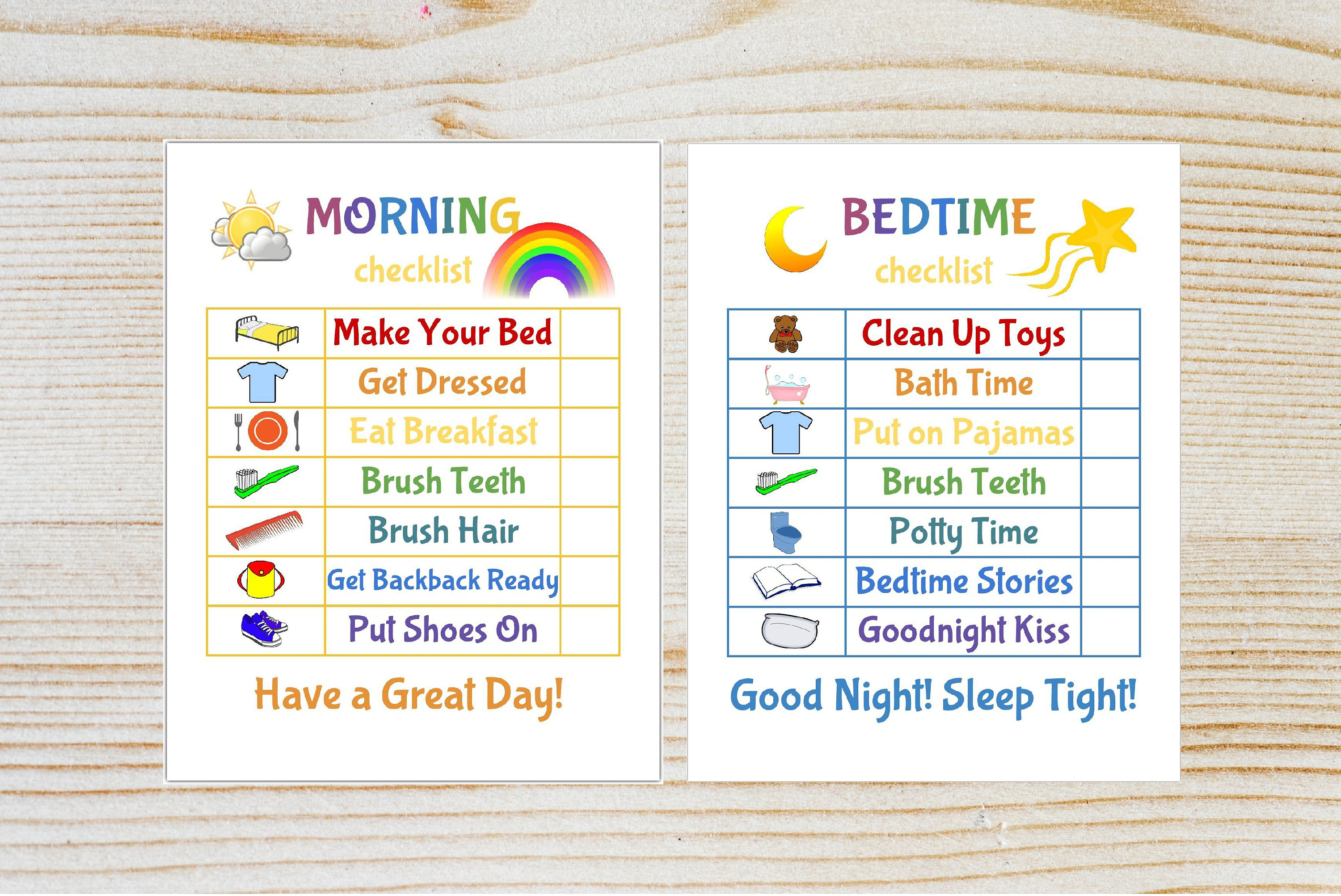 Kids Morningbedtime Checklist Printable Chore Chart Kid Etsy