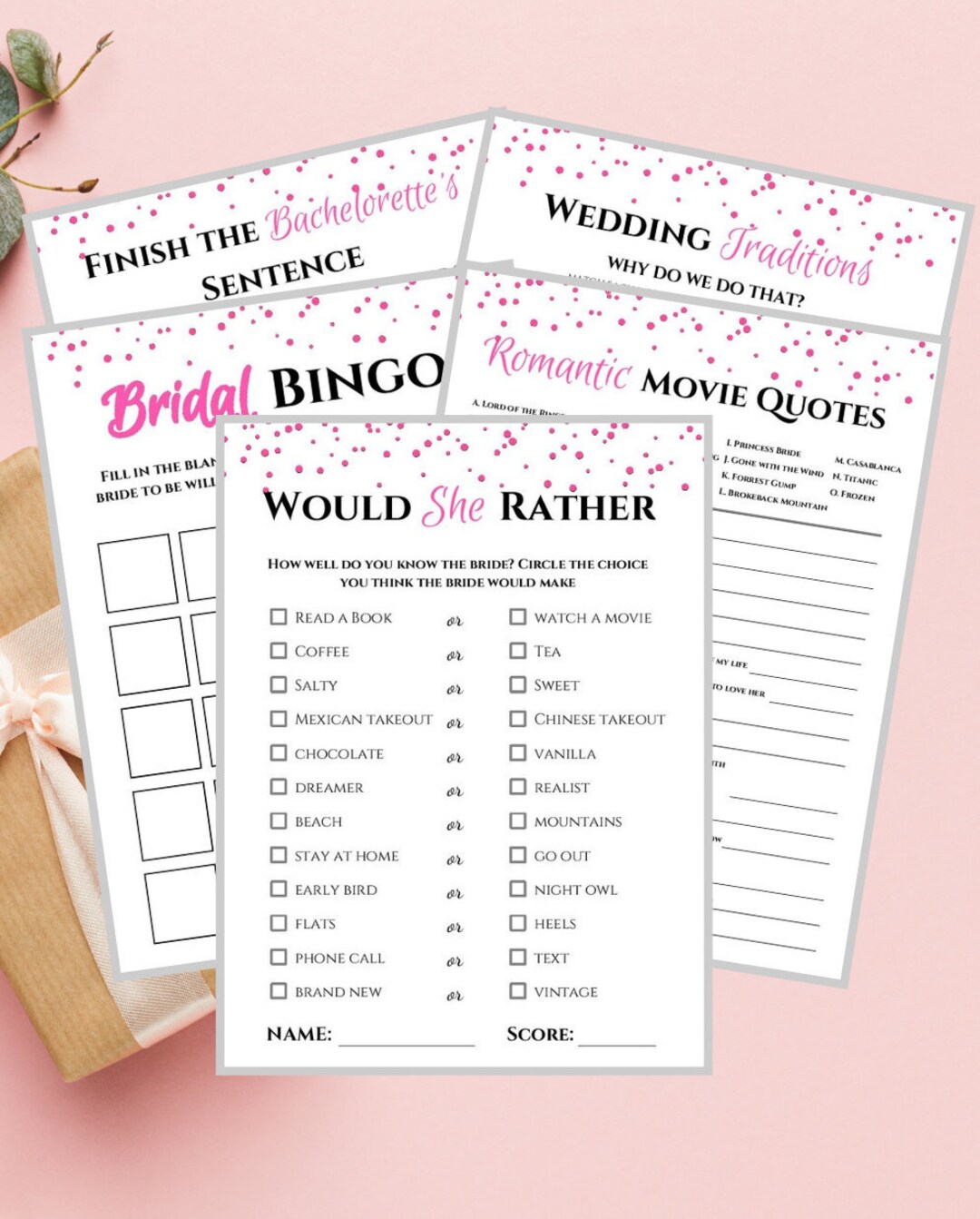 Pink Bridal Bundle Game Printable Bridal Shower Games - Etsy