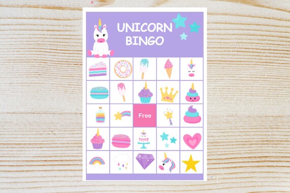 unicorn bingo printable kids games party games birthday etsy