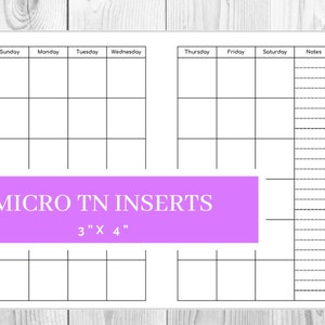 Micro TN Monthly Planner Blank Calendar Printable Planner Month on Two ...