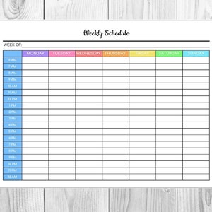 Weekly Schedule Editable PDF Colorful  | Hourly Schedule Printable | Instant Download | US Letter