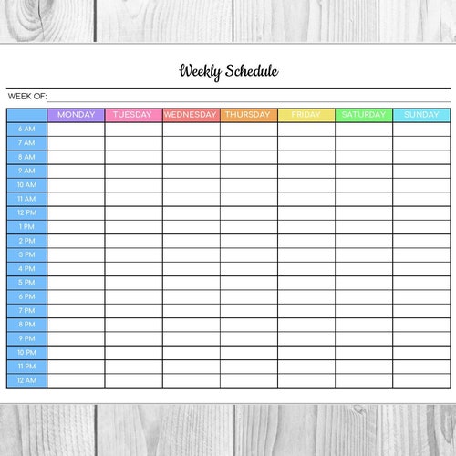 Weekly Schedule Editable PDF Colorful Hourly Schedule - Etsy