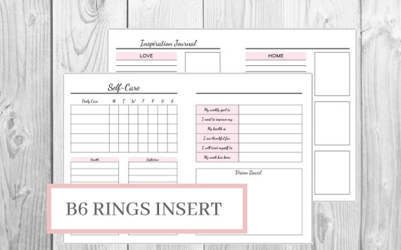 B6 Rings Self-care Planner Printable Inserts Inspiration | Etsy