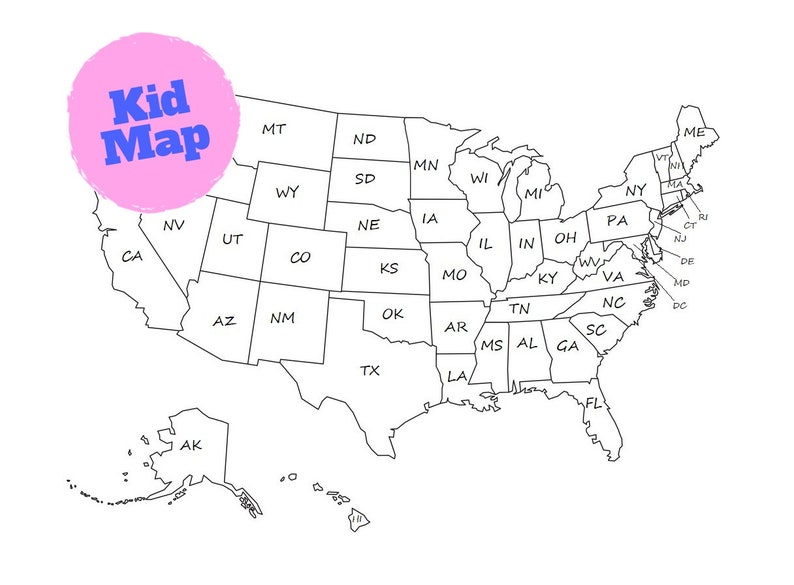 Map of USA Printable Kids Map-coloring Map Educational Map-instant ...