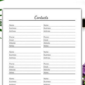 Contacts Editable Page Printable Address Book Phone Numbers US Letter ...