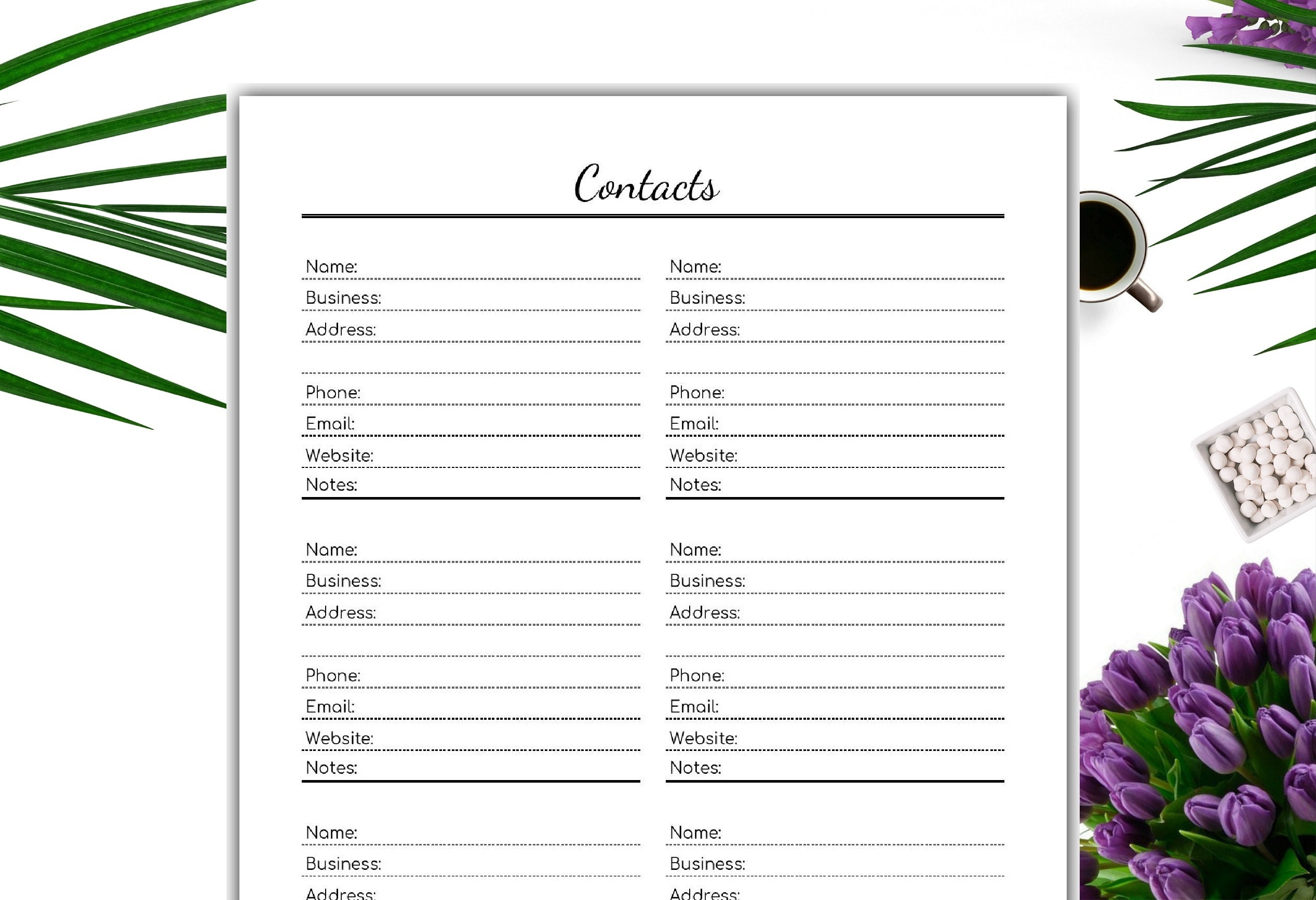 Contacts Editable Page Printable Address Book Phone Numbers - Etsy