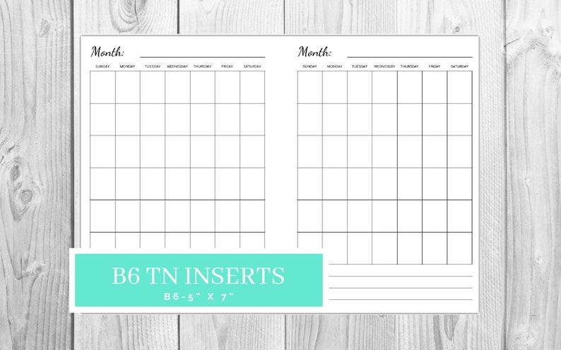 Monthly Planner B6 TN Inserts Printable Month on One Page - Etsy