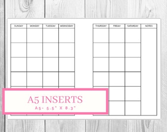 A5 Rings Monthly Planner Printable | A5 Inserts | Undated Planner | INSTANT DOWNLOAD