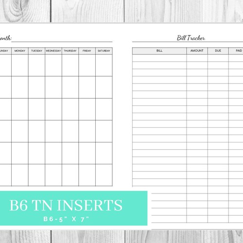 B6 TN Bill Tracker Printable With Calendar Finance Planner - Etsy