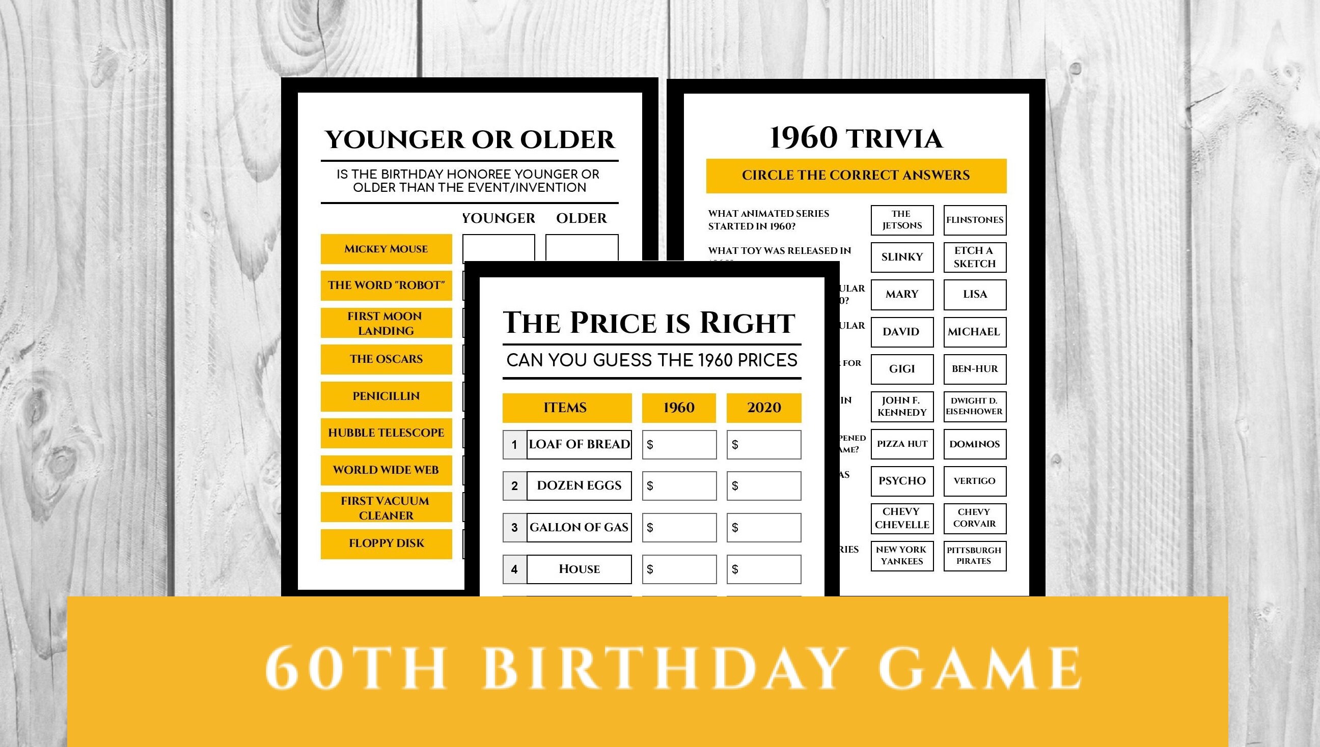 60th Birthday Party Games 1960s Games Family Games | Etsy
