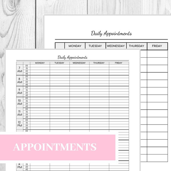 Daily Appointments Printable | Editable Appointment Sheet | Instant Download- US Letter